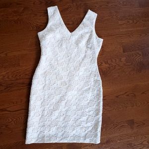 Textured Ivory Floral Short Dress